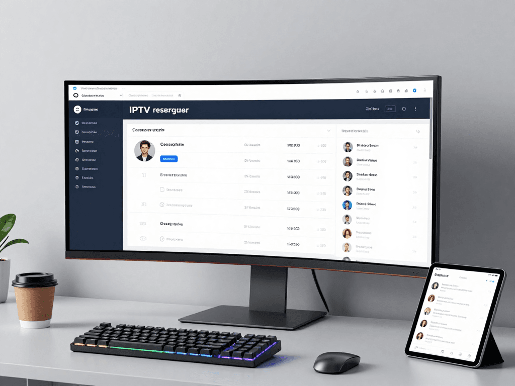 IPTV reseller dashboard interface showcasing software tools for managing subscriptions and credits in a cloud-based environment.