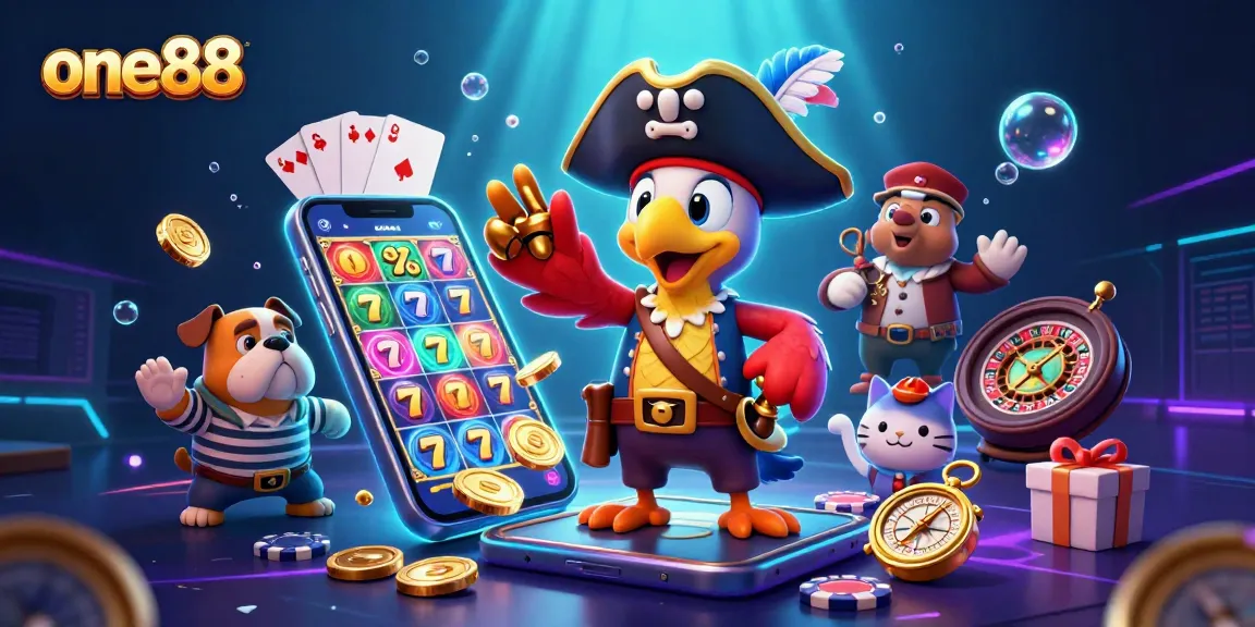 Engage in thrilling slot action with one88 as colorful games surround the pirate crew.