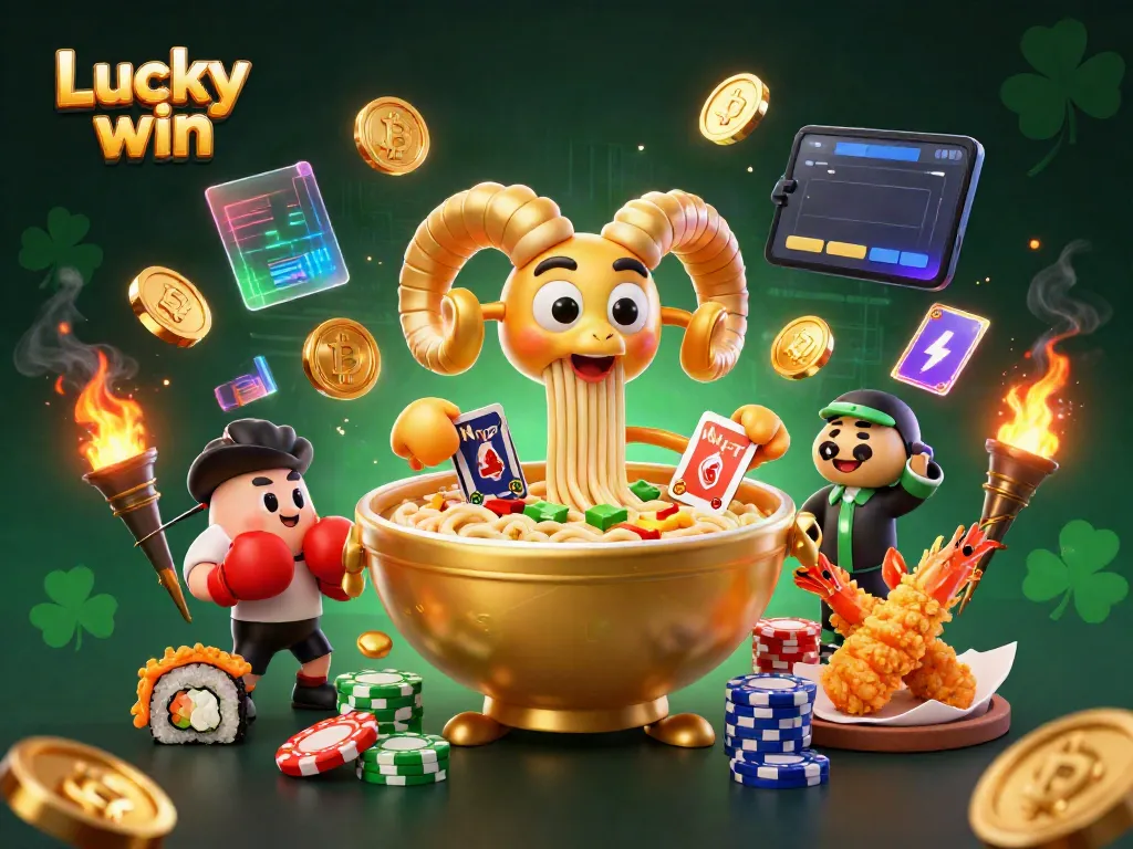 Engage with the immersive Lucky win casino scene featuring vibrant 3D characters and lively game elements, showcasing excitement.