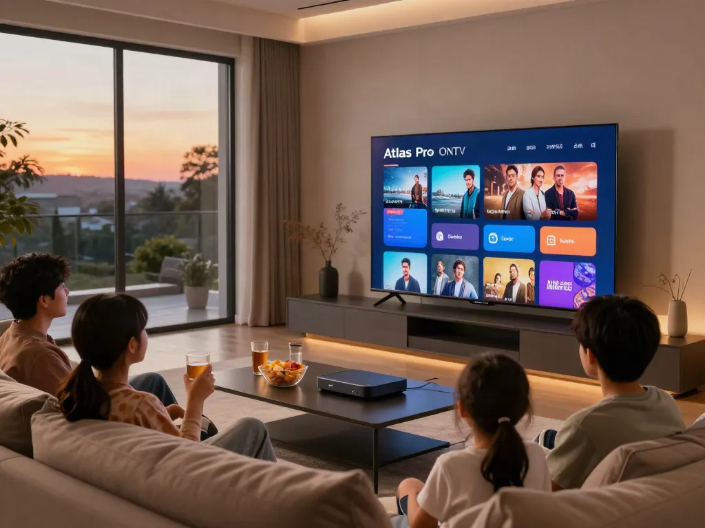 Profitez d'une soirée cinéma en famille avec l'application atlas pro ontv sur un grand écran.