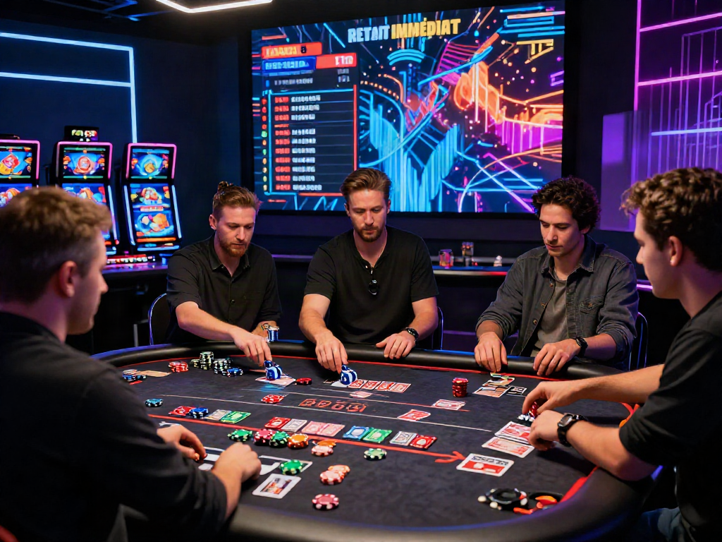 Casino en ligne retrait immédiat avec joueurs engagés sur une table de jeux virtuelle enrichie de graphiques dynamiques.