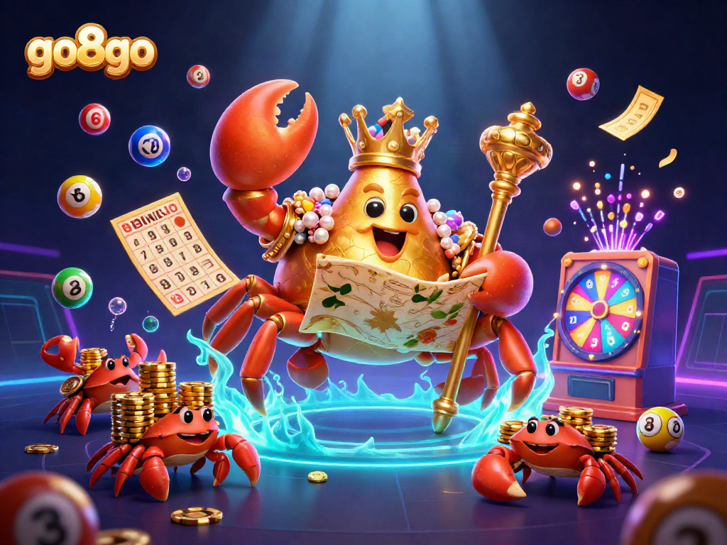 Experience exhilarating gameplay with go8go's massive crab emperor amid colorful lottery chaos.