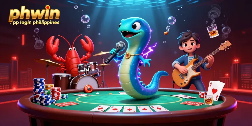 Engage with phwin app login philippines in this vibrant underwater casino scene featuring an electric eel DJ.