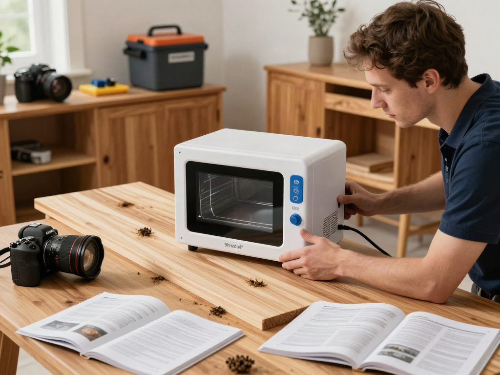 Technicien utilisant Shashel® pour traiter le bois contre les insectes, dans un environnement professionnel et innovant.