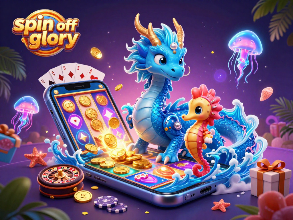 Spin off glory with a vibrant 3D casino scene featuring a dragon, knight, and glowing jellyfish.
