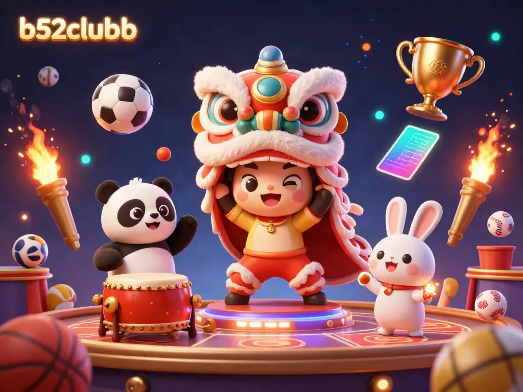 Experience winning moments at b52clubb with colorful casino characters performing a festive celebration.