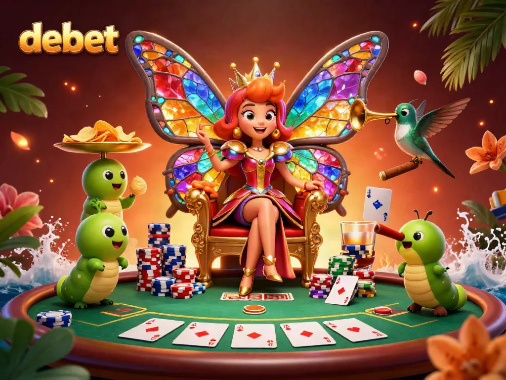 Engage with debet players in an immersive casino landscape filled with vibrant activities and colorful gaming elements.