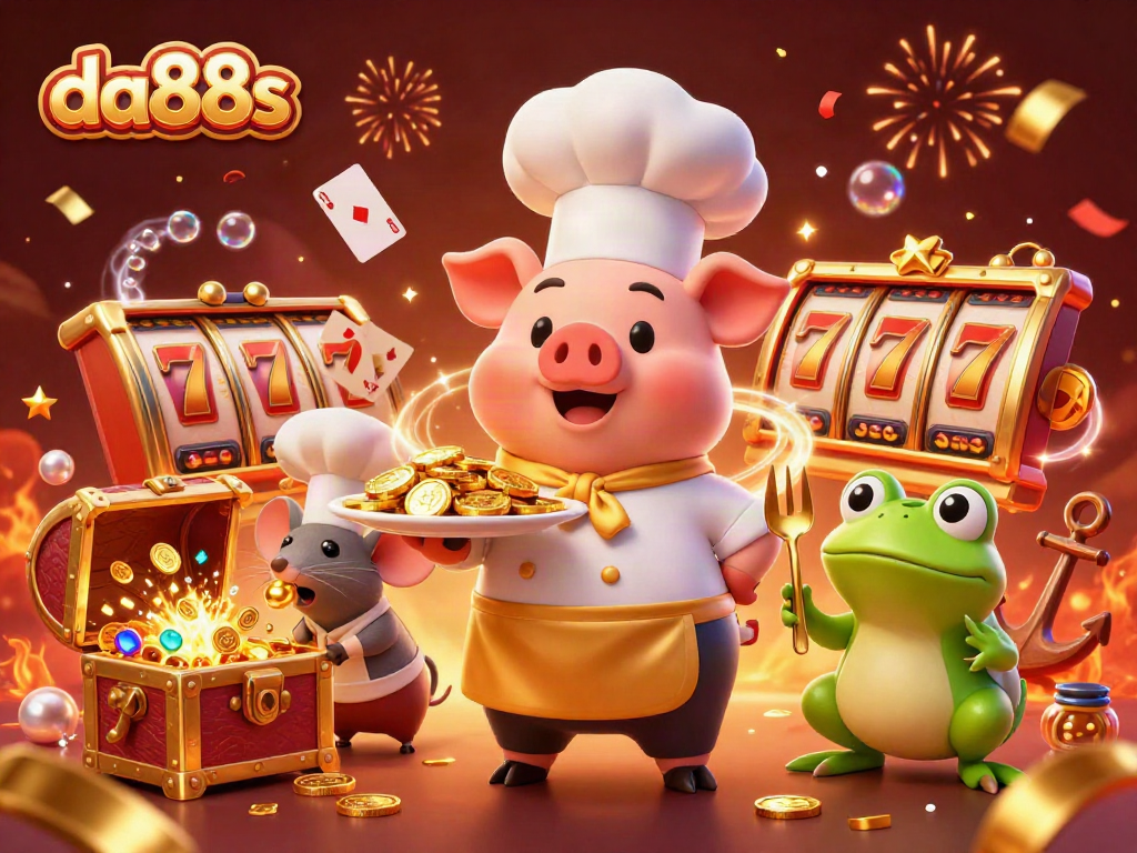 Engage with da88s casino excitement featuring a vibrant scene with animated characters and slot game elements.