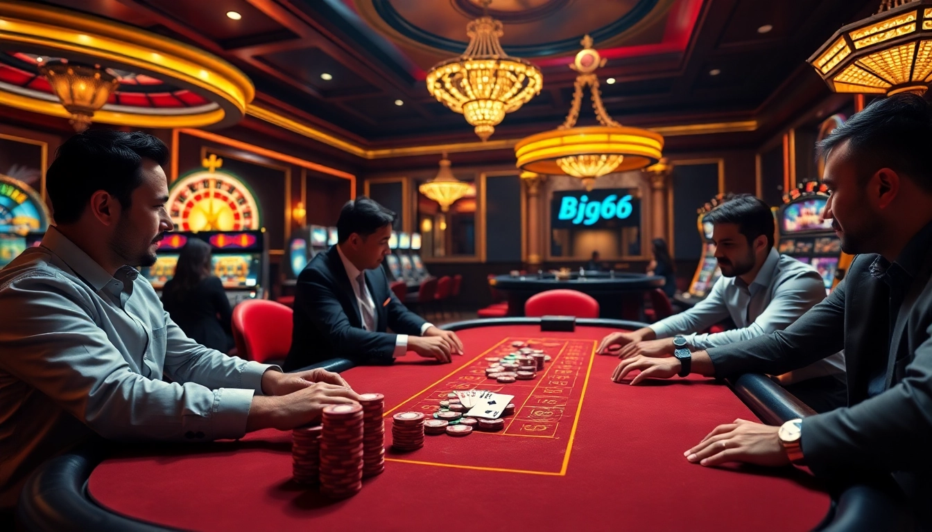 Players enjoy poker at Bj66, a premier online casino, showcasing vibrant gaming and excitement.