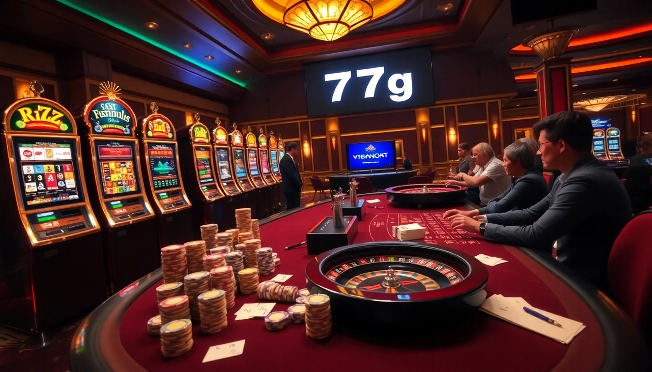 Experience the excitement of 777g with vibrant casino tables and thrilling gambling elements.