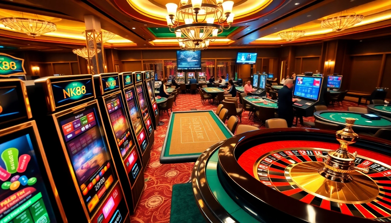 Experience thrilling gaming action at NK88 with vibrant slot machines and exciting poker tables.