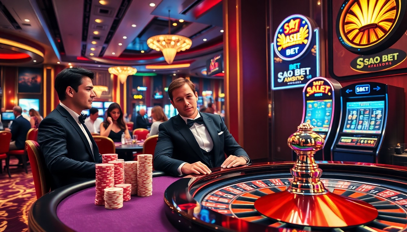 Experience the excitement of SAO BET casino gaming with players at a vibrant table, showcasing high-stakes action.