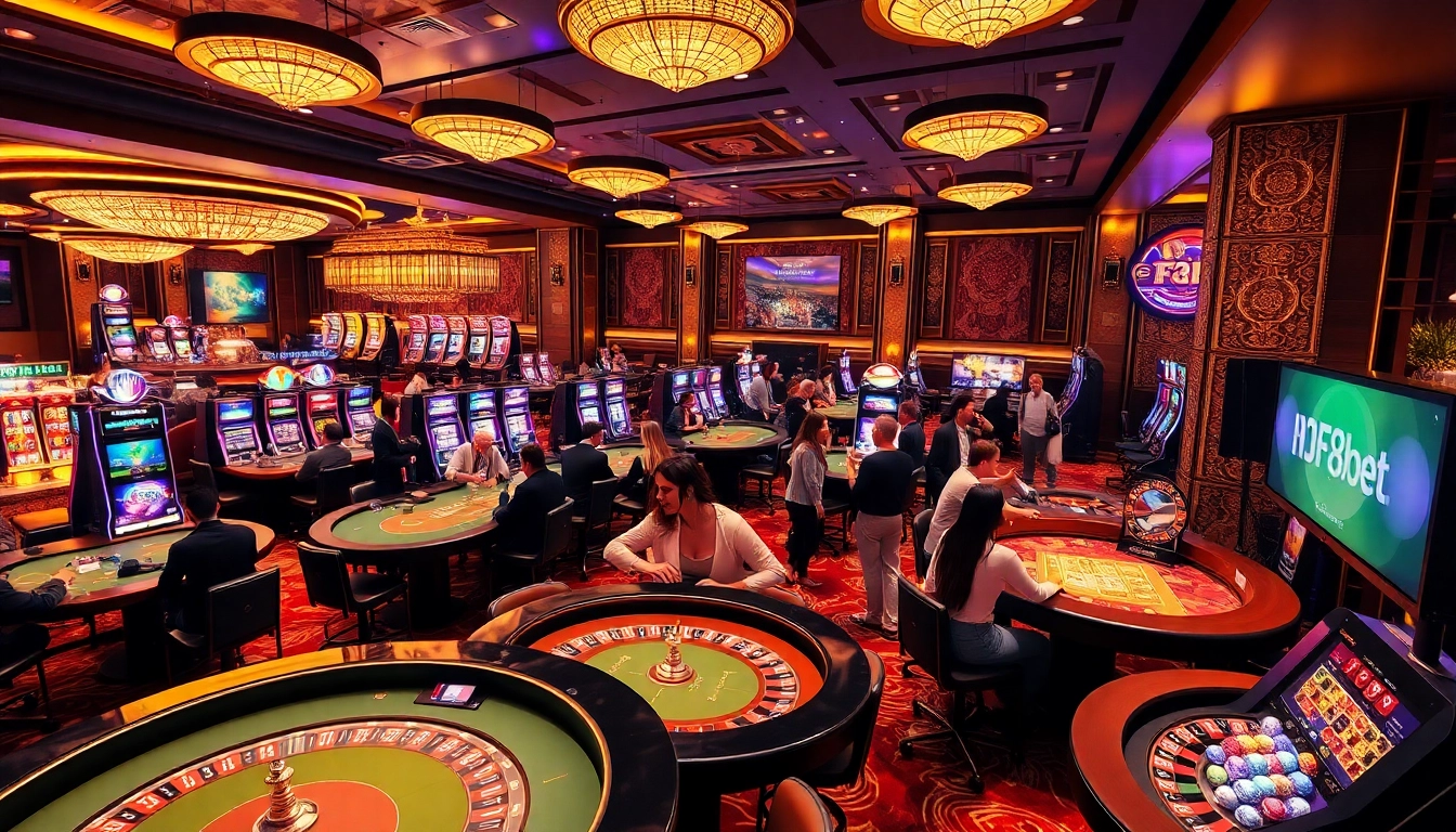 Players engaging at F8bet partners' casino tables in an exciting gaming atmosphere.