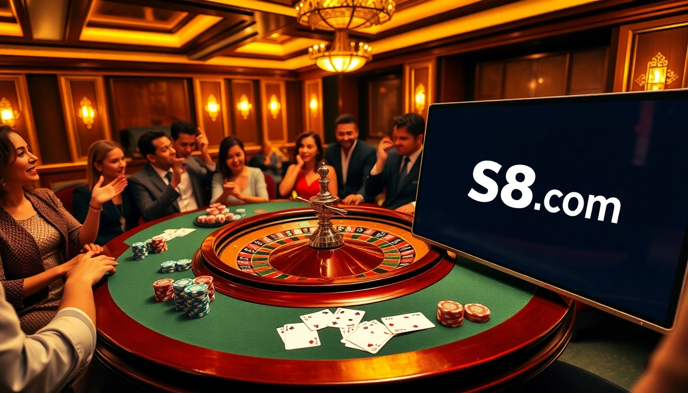 Engage in thrilling gameplay at s8 com with vibrant casino tables, chips, and cards.