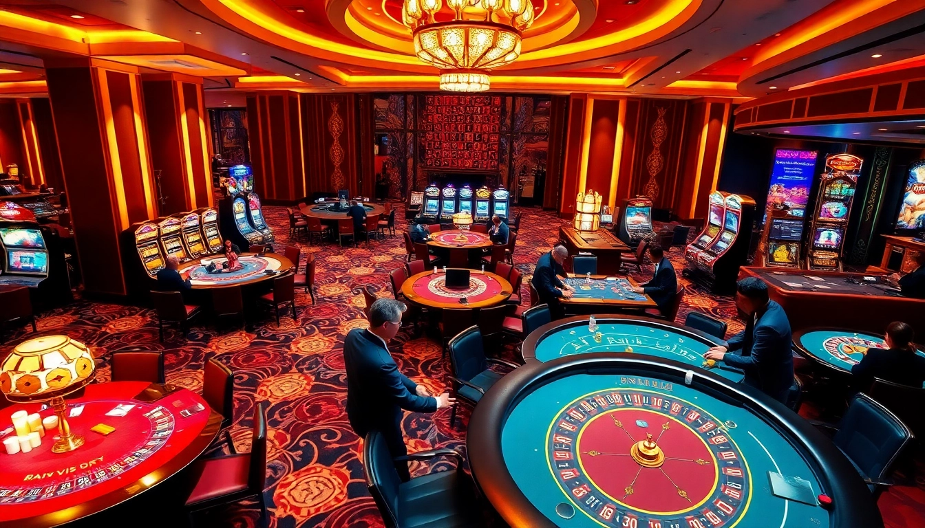 The vibrant mv88 casino scene showcasing players engaged in thrilling games on a luxurious casino floor.