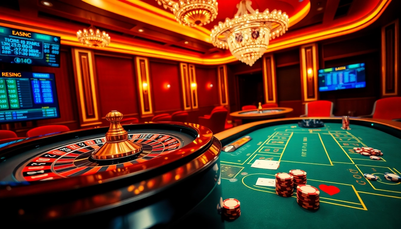 Experience high-stakes gaming at Trang chủ X88, featuring roulette and poker in a luxurious casino setting.