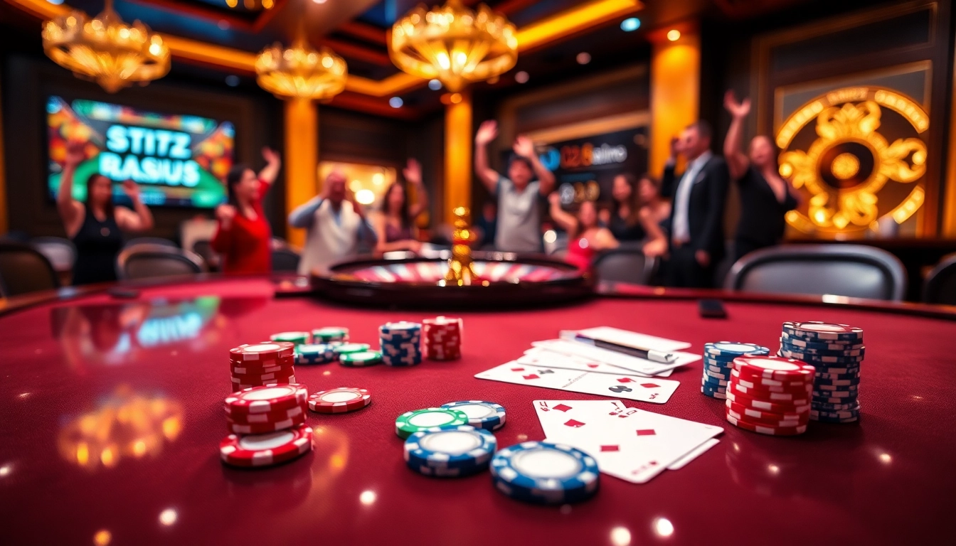 Exciting online casino atmosphere at https://123b.ing/ with poker chips and a roulette wheel.