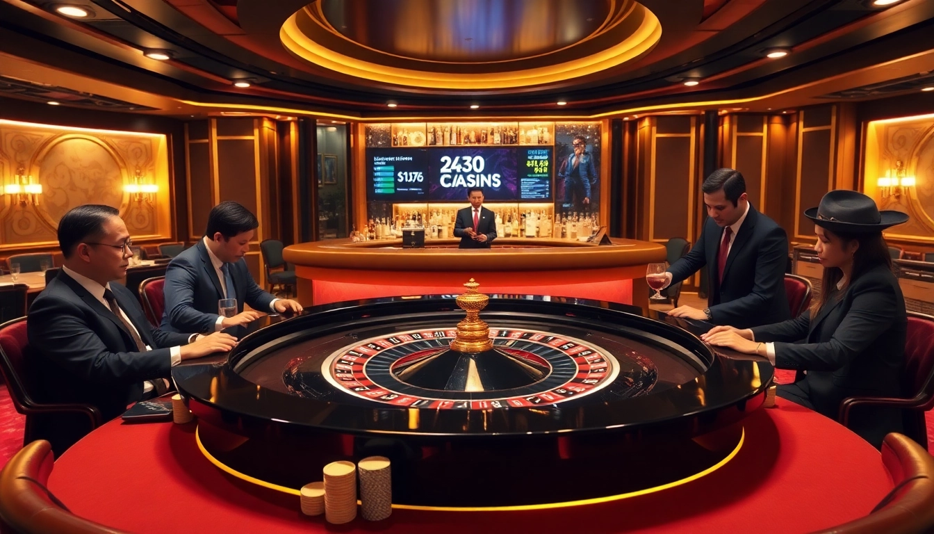 Gamblers enjoying a thrilling roulette game at CM88 casino with luxurious decor.
