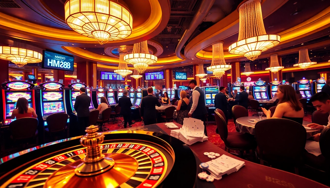 Experience the thrill of winning at Trang Chủ HM88 with vibrant casino tables and stunning slot machines.