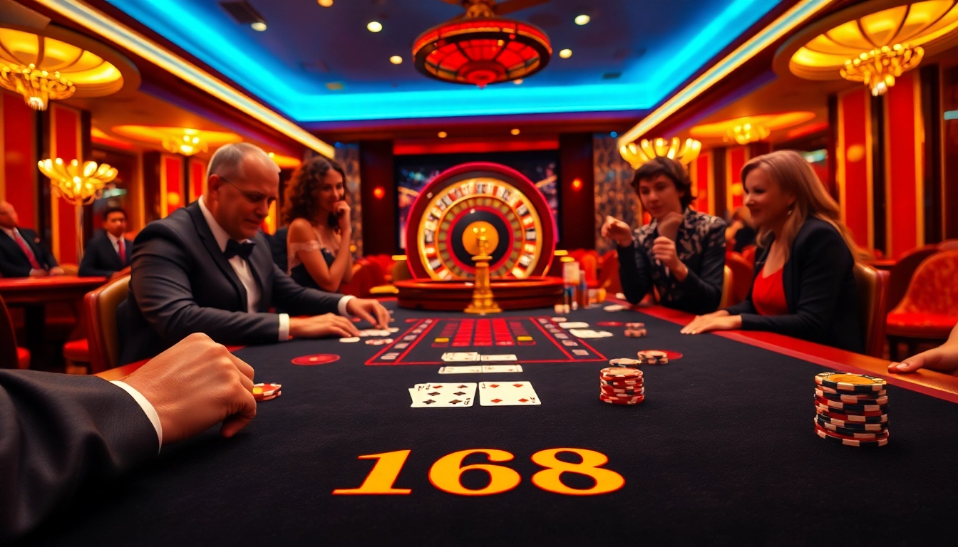 Play at the C168 blackjack table in a luxurious casino setting, filled with excitement.