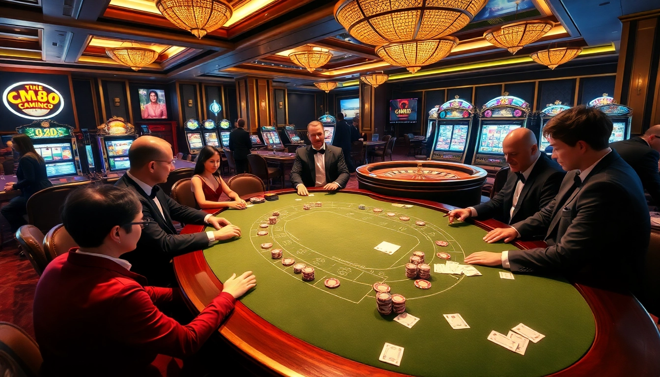 Players engaging in thrilling games at CM88 casino, showcasing excitement and professional atmosphere.
