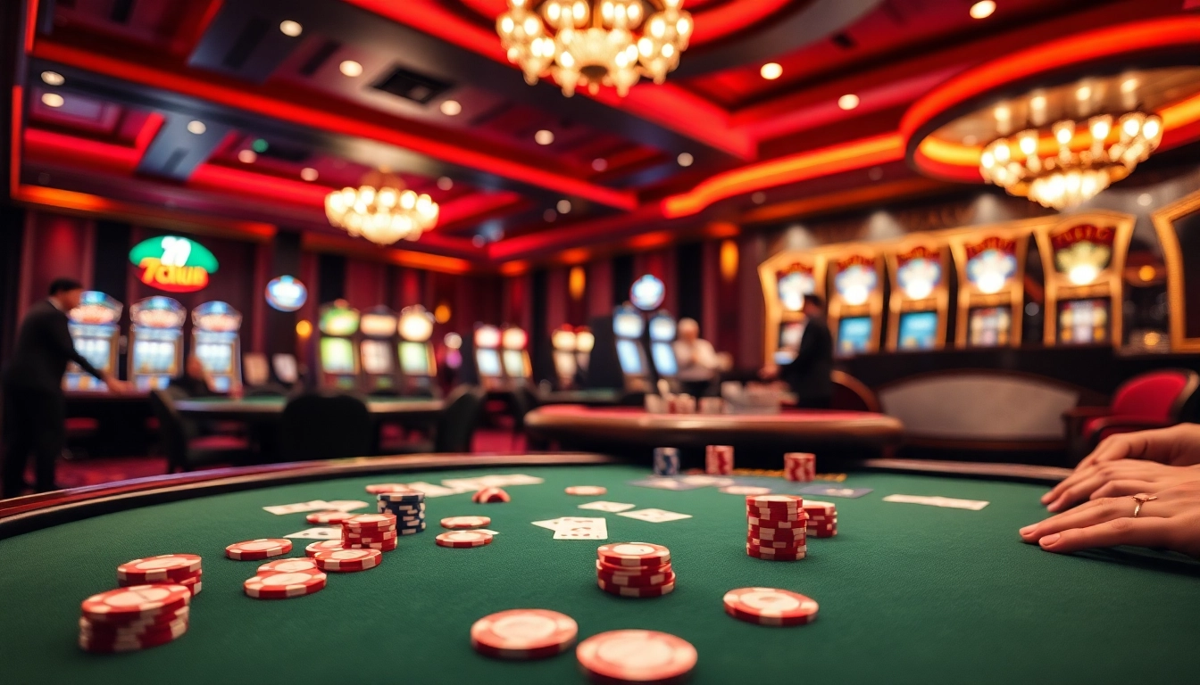 Experience the thrill of winning at 789club while playing on vibrant casino tables filled with chips and cards.