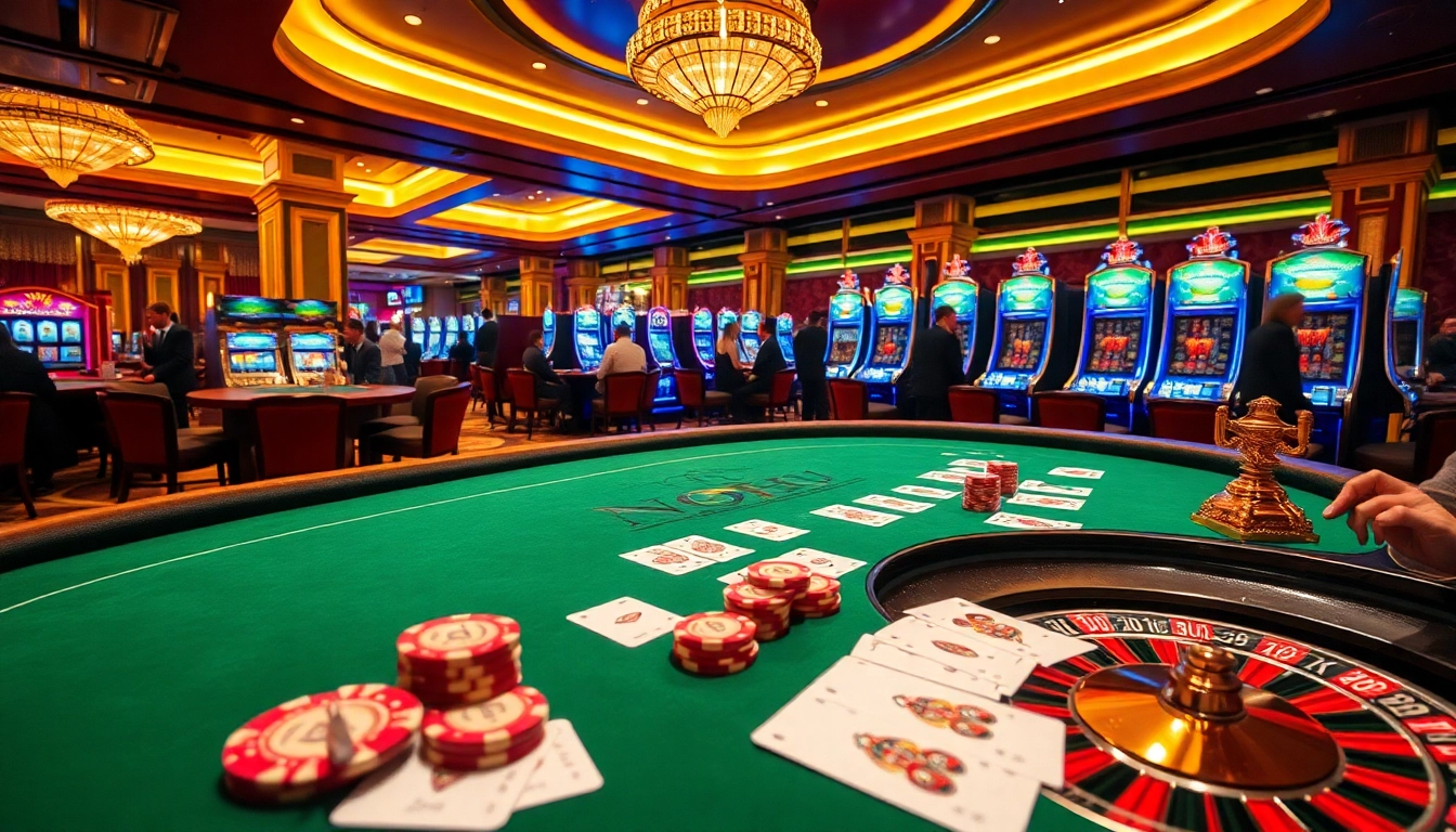 Nohu-themed poker table in a luxurious casino with vibrant colors and excited players.