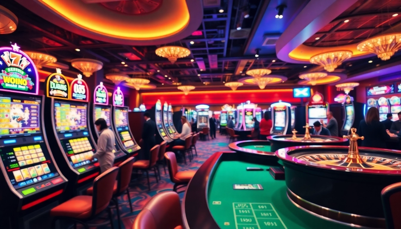 Jouer à des jeux dans un casino en ligne avec une ambiance animée et colorée.