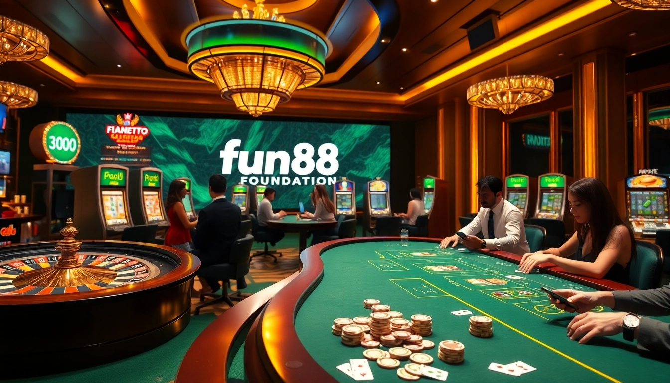 Engage with exciting games at fun88.foundation, showcasing vibrant roulette and poker action.