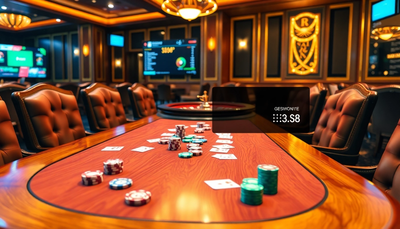 Exciting poker scene with S8 elements, featuring stakes and strategy at a luxury casino table.