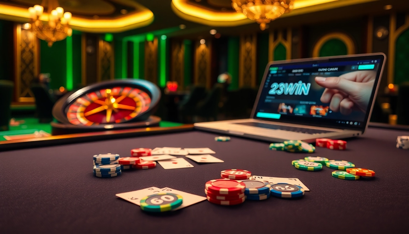 Engaging casino scene showcasing online gambling with 23win.monster interface.