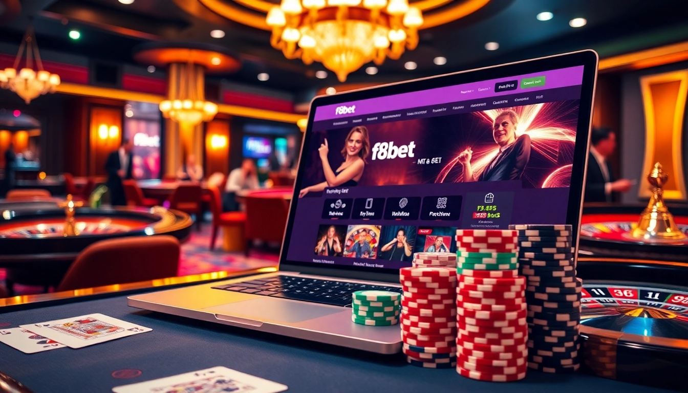 Experience the excitement of f8bet with colorful poker chips and online gaming.