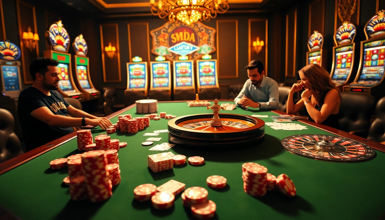 Engage in thrilling gameplay at https://lode88.fising/ with vibrant casino elements such as poker chips and roulette wheels.