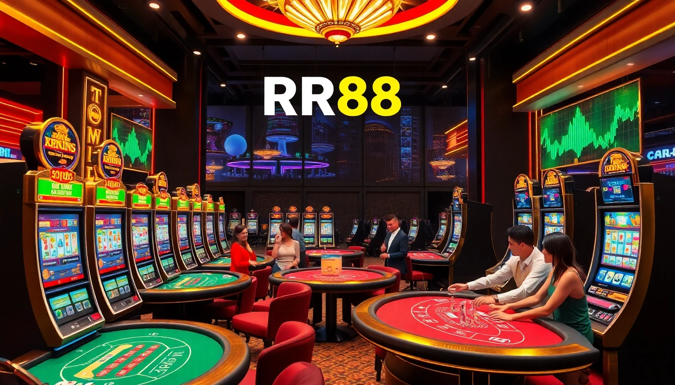 Experience the thrill of RR88 at a luxurious online casino with vibrant games and joyous players.