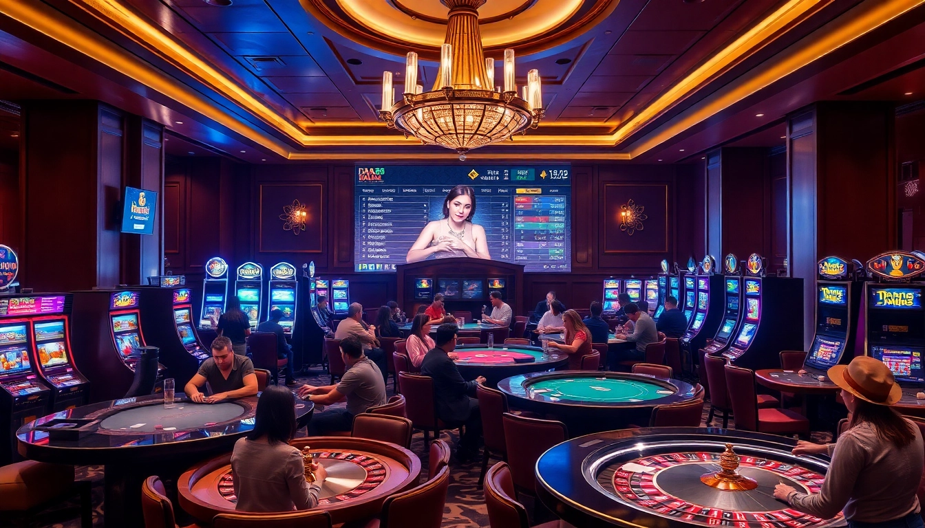 Exciting gaming action at https://da88.monster/ with vibrant tables and players enjoying a luxurious casino atmosphere.