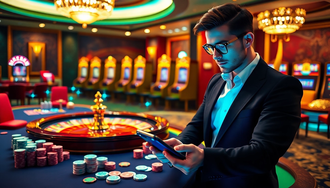 A player enjoys a thrilling casino experience with 88i on a vibrant gaming table filled with poker chips and cards.