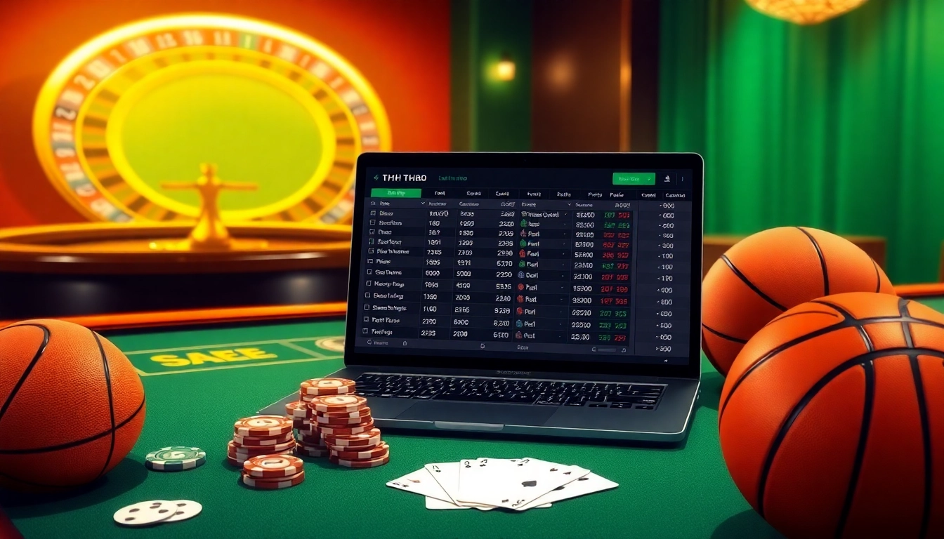Thể Thao LC88 showcases a high-energy betting scene with poker, roulette, and sports odds.