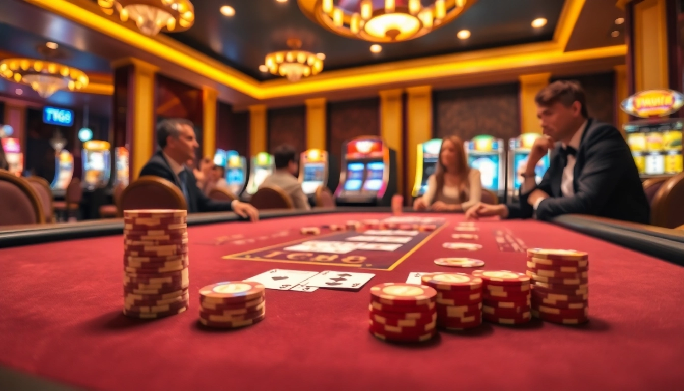 Experience thrilling gameplay with tg88 at a luxurious casino table surrounded by excitement and elegance.