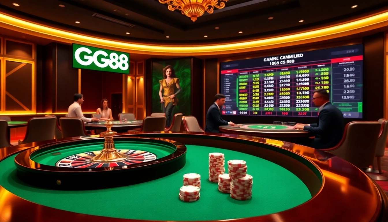Experience GG88's thrilling online casino atmosphere with vibrant roulette and poker action.