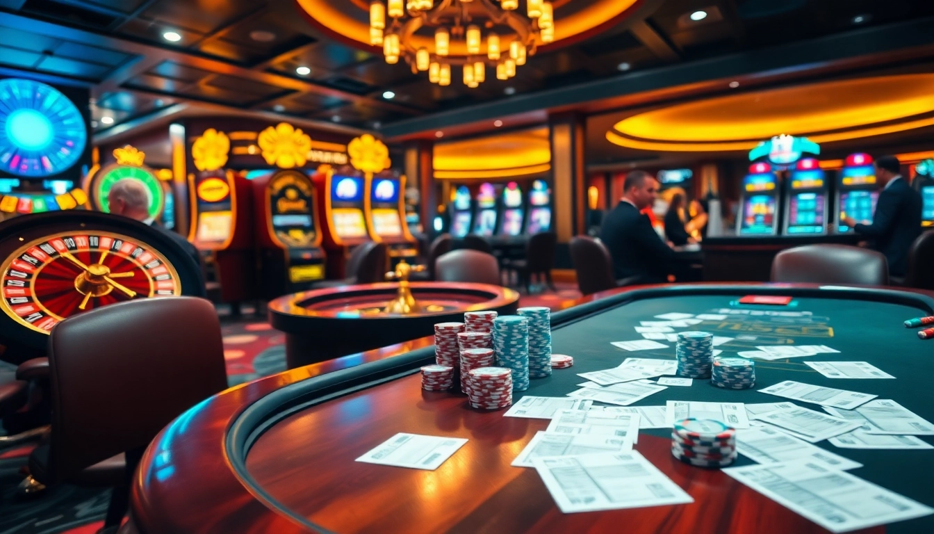 Exciting scene of meilleurs sites de paris sportifs featuring elegant betting tables and dynamic casino elements.