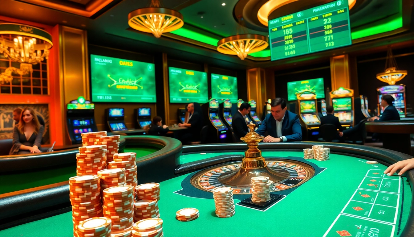 Exciting gameplay at crypto casinos featuring roulette tables and vibrant poker chips.