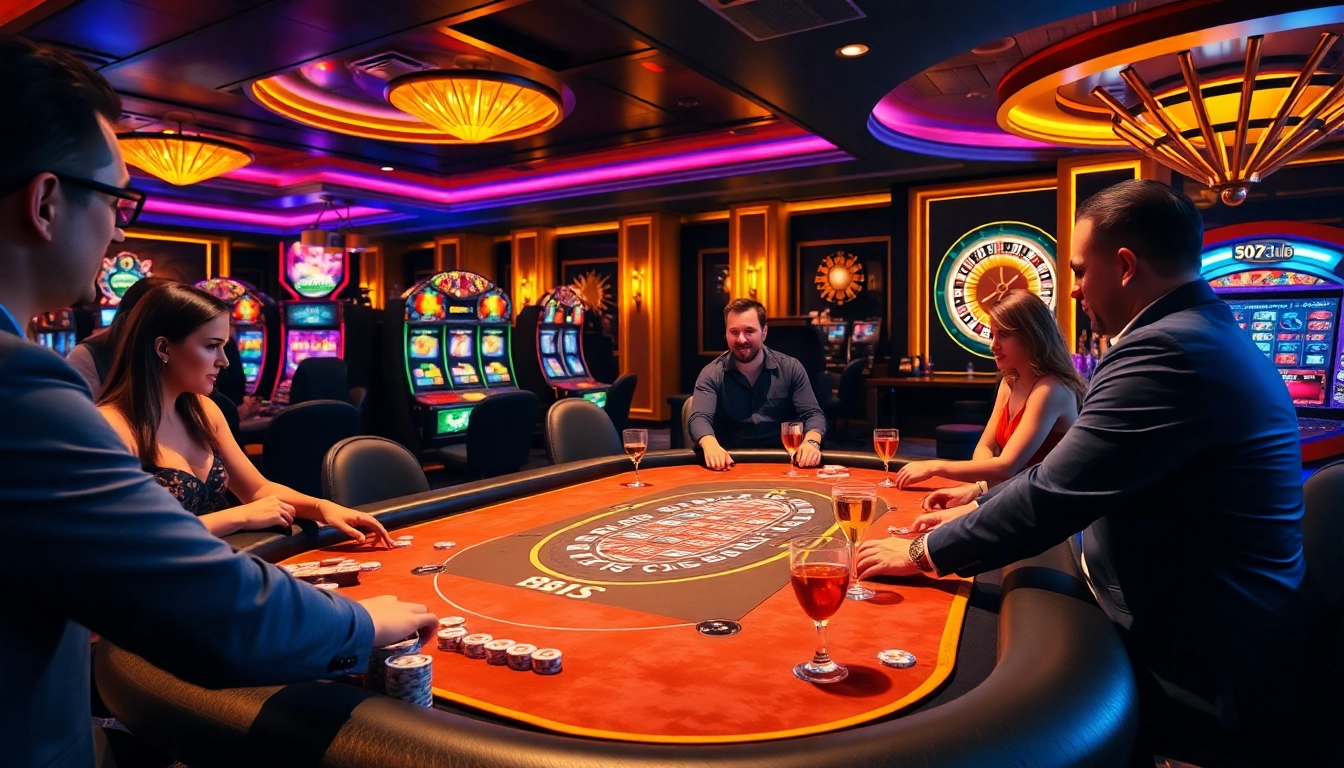 Players enjoying a game at b52 club with vibrant casino tables and chips.