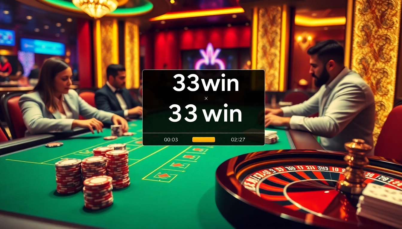Engaged players at a luxurious 33win casino poker table showcasing high-stakes excitement.