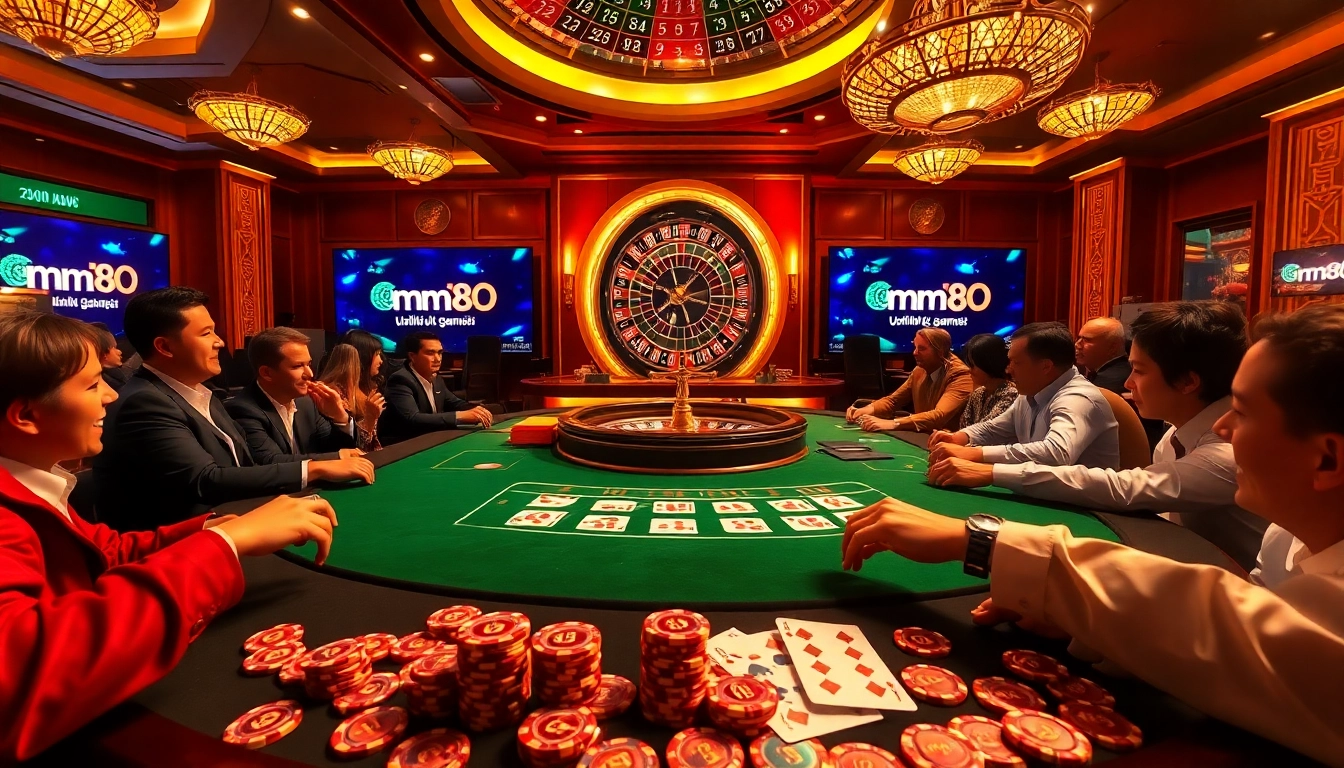Engaging players at a luxurious poker table enjoying their time with mm88 vin in a vibrant casino atmosphere.