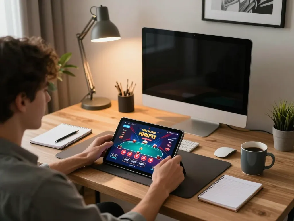 Experience the excitement of aud play while playing poker online in a modern home setup.