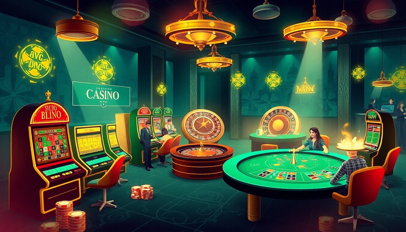 Engaging scene at a casino en ligne France featuring vibrant slot machines and players enjoying table games.