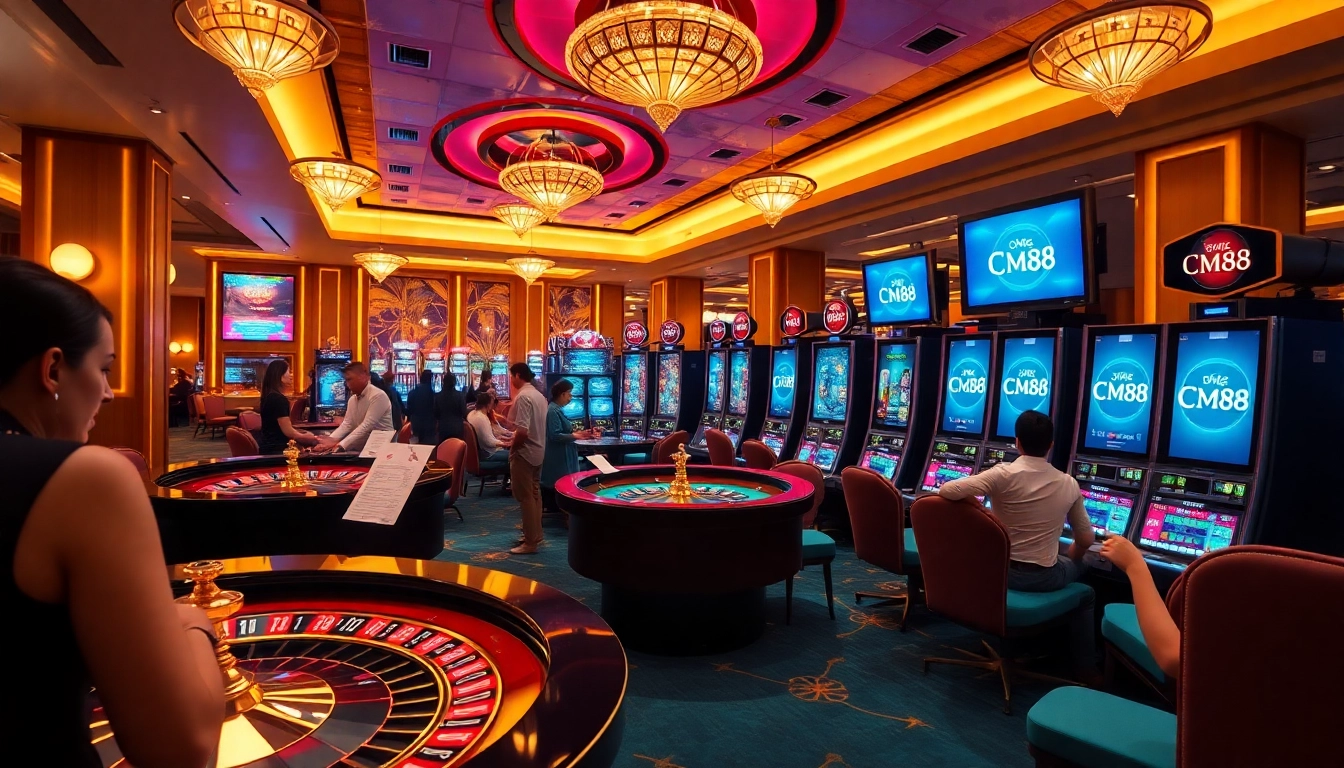 Experience the thrill of CM88 with vibrant casino gaming tables and excitement around.