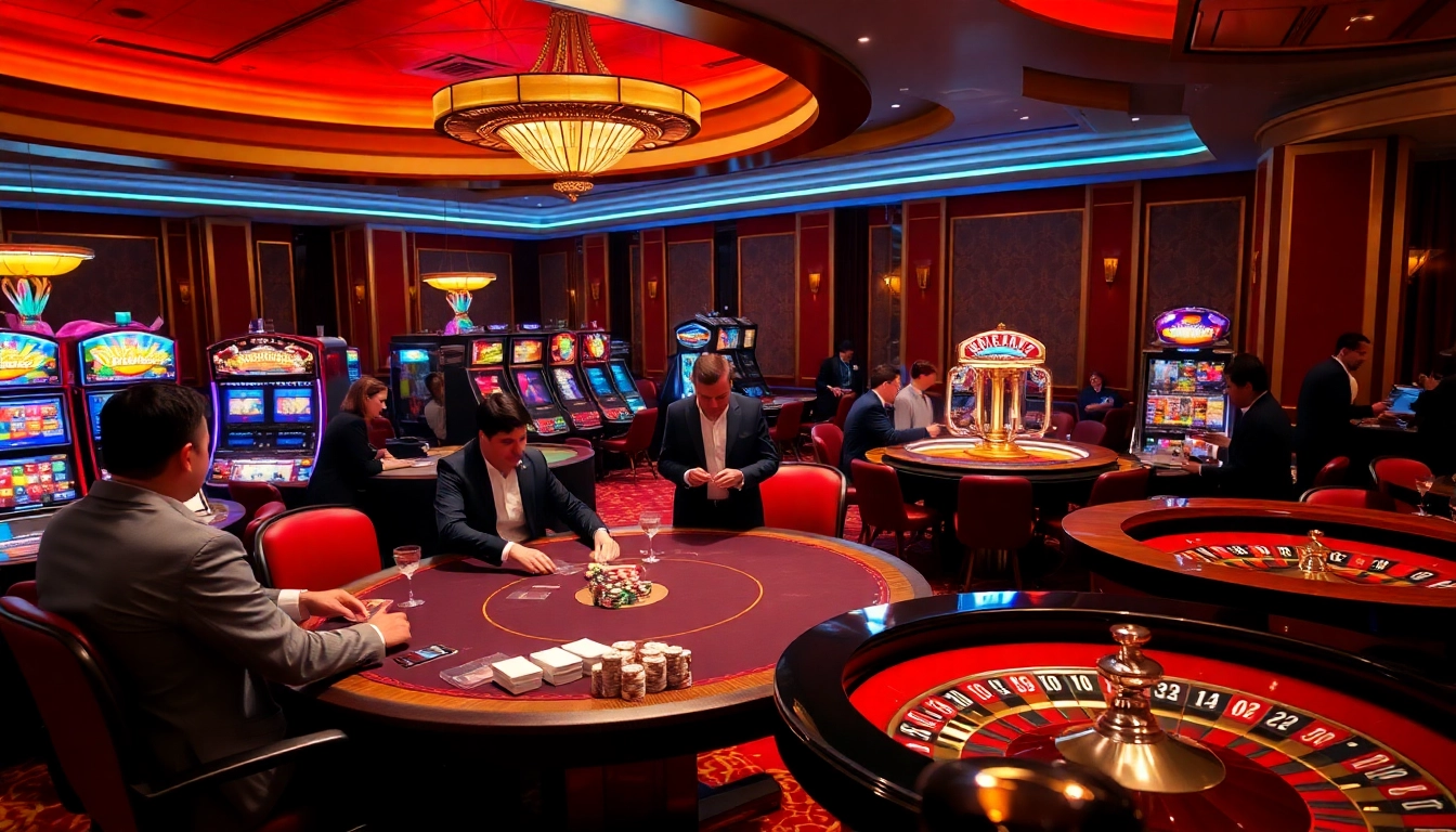 Jouer dans un casino en ligne France avec des lumières vibrantes et des jeux captivants.