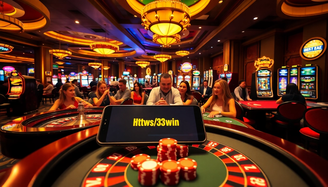 Players enjoying an exciting casino experience with the interface of https://33win.property/ displayed prominently in the vibrant atmosphere.