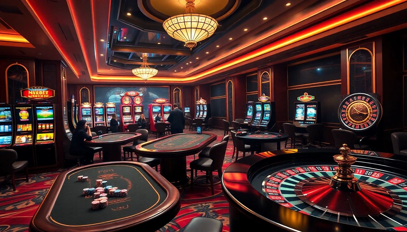 Players enjoying high-stakes games at NK88 casino, highlighting excitement and luxury.